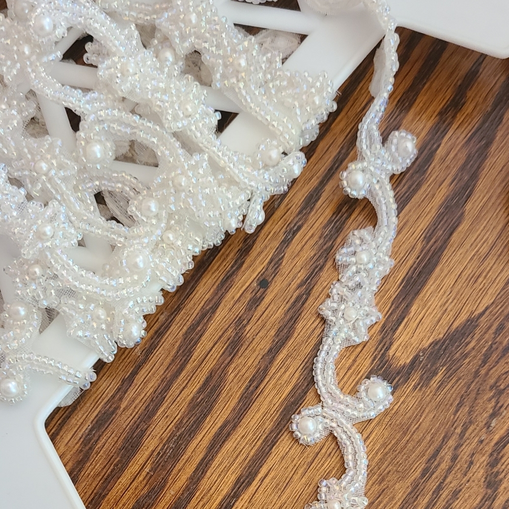 Handbeaded White Bridal/Formal Trim By The Yard
